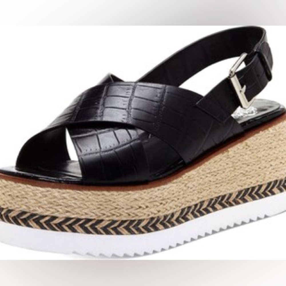 Vince Camuto Black Wedge Sandals with Cross-Strap Design